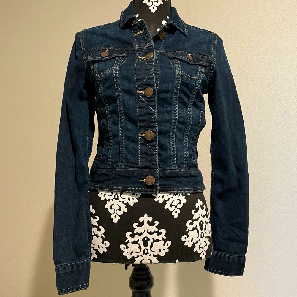 American Eagle Jacket Women Small Blue Denim Dark Wash Button Front